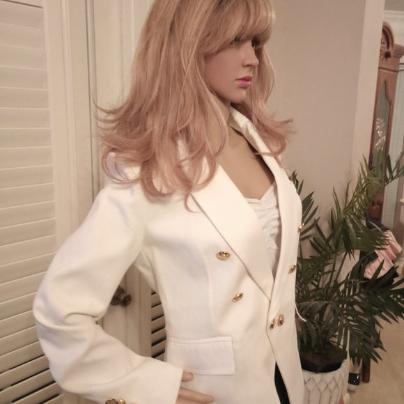 Kourt Medium White Classic Jacket 100% Cotton. gold buttons! Tailored - Picture 2 of 7